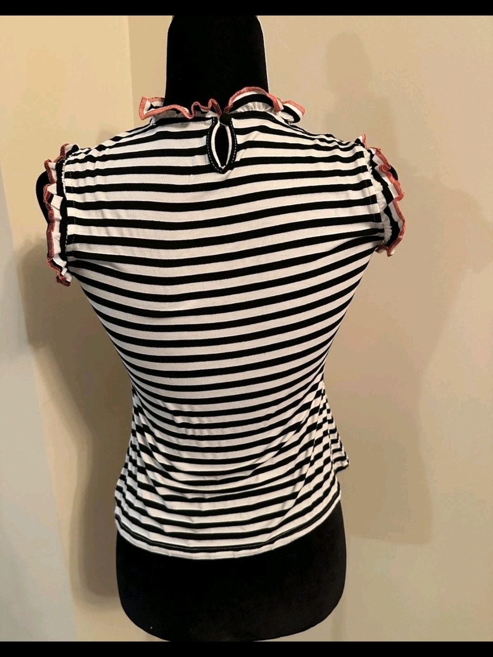 Women’s Size Medium Smak Parlour Black And White Striped Shirt Pinup Girl Retro - Picture 4 of 4